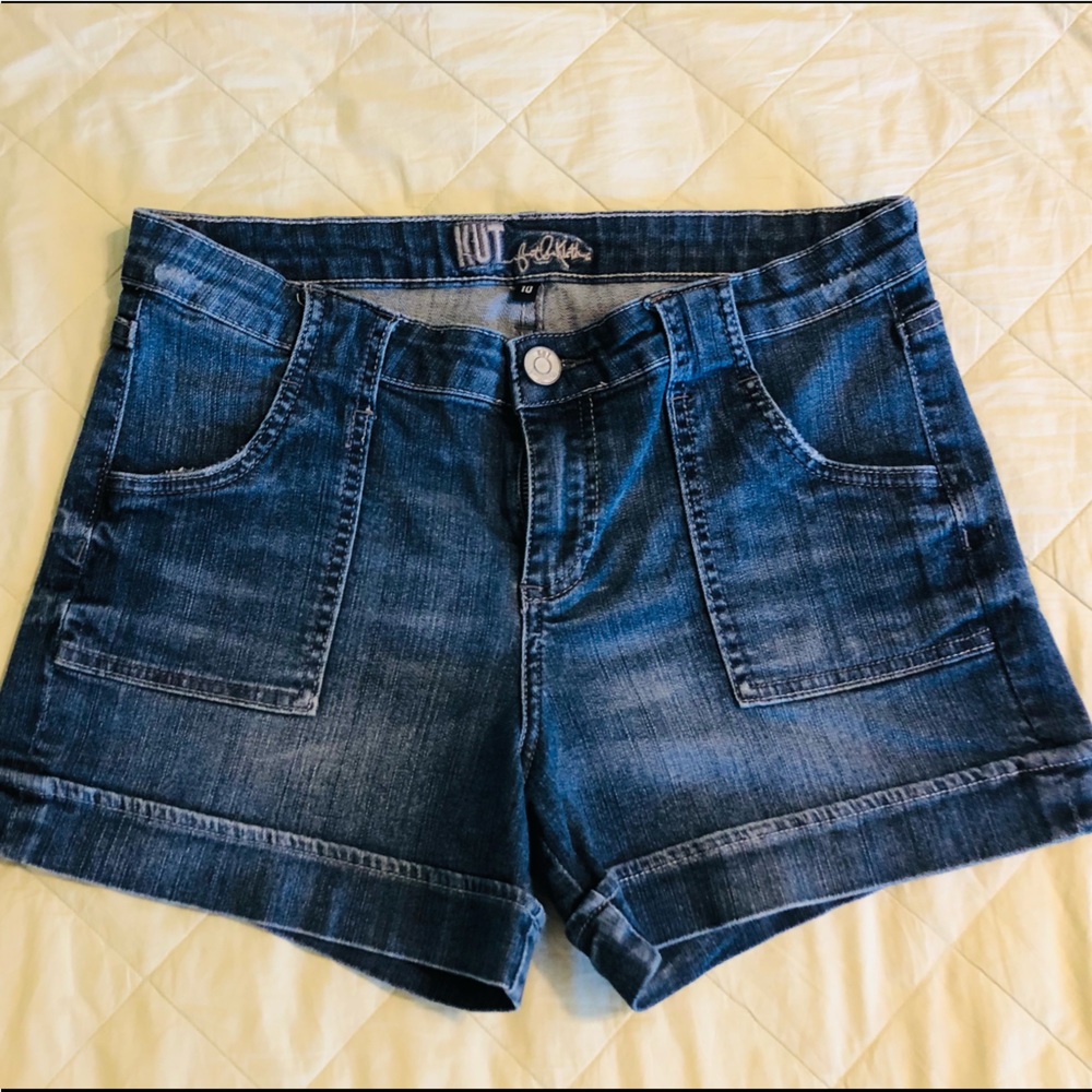KUT From The Kloth Womens Blue Denim Pork Chop Casual Flat Jean Shorts Size 10